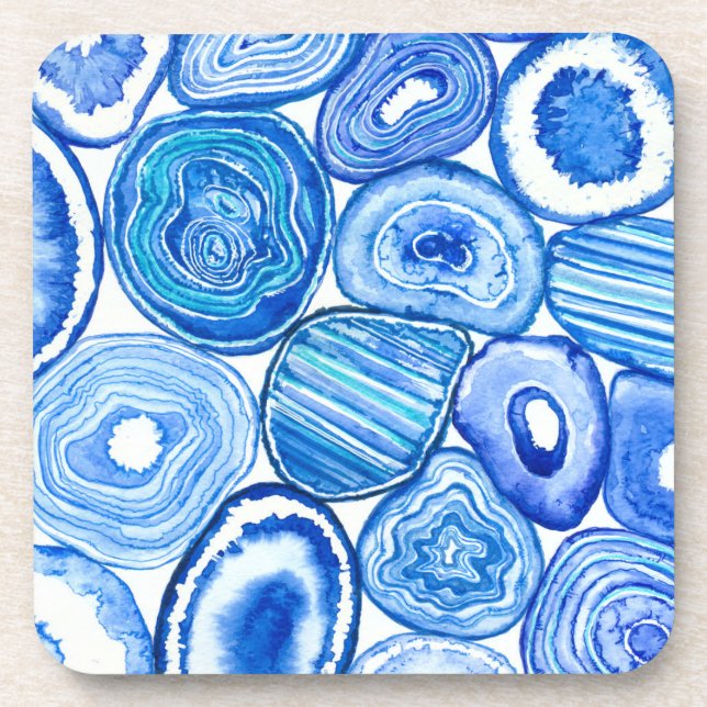 Blue agate slices beverage coaster (Front)
