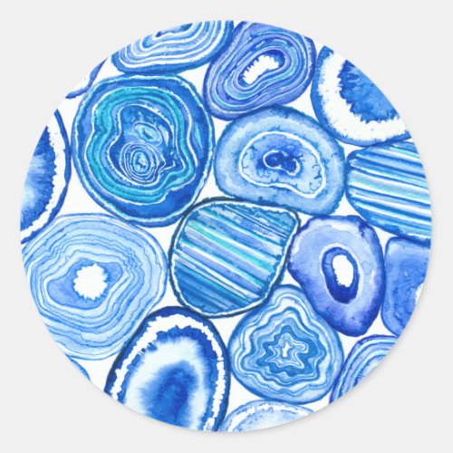 Blue agate slices classic round sticker