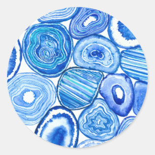 Blue agate slices classic round sticker