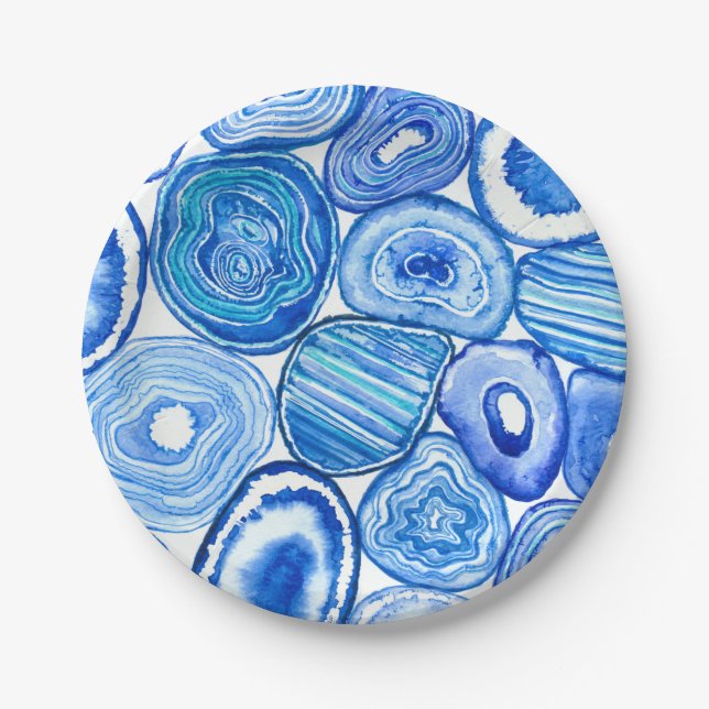 Blue agate slices paper plates (Front)