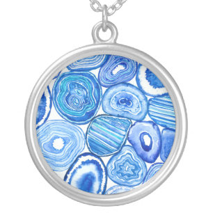 Blue agate slices silver plated necklace