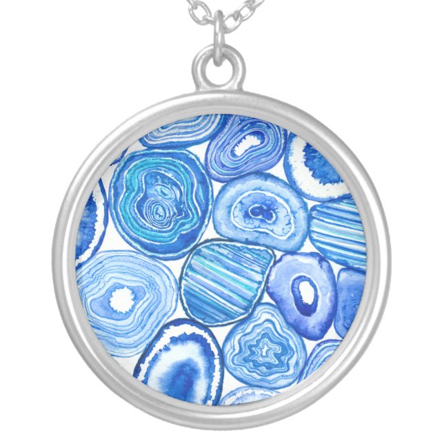 Blue agate slices silver plated necklace (Front)