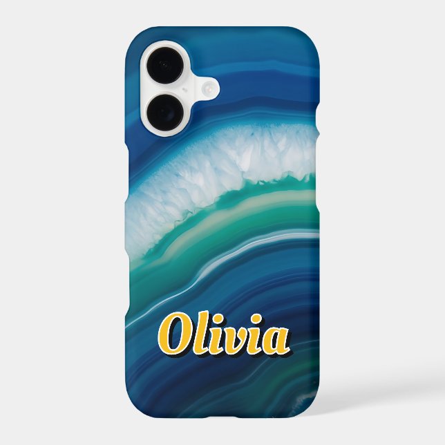 Blue Agate & Teal Geode Luxury Personalized Iphone Case (Back)