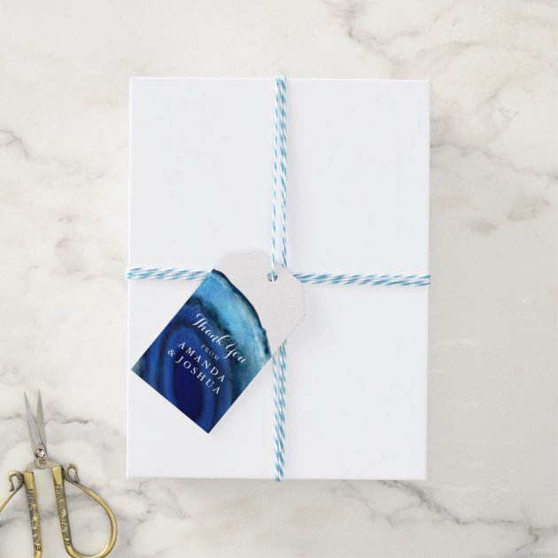 Blue Agate Wedding Monogram Gift Tags
