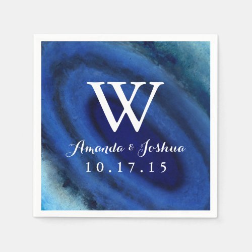 Blue Agate Wedding Monogram Napkins