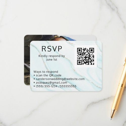 Blue Agate Wedding  RSVP Online QR Code Photo  Enclosure Card