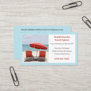 Blue Agent Travel Agency Red Beach Chairs Business Card