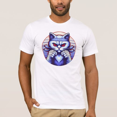 Blue aggressive cat with red eyes T_Shirt