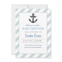 Blue Ahoy Anchor Baby Shower Invitation