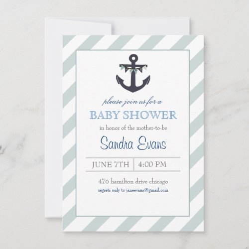 Blue Ahoy Anchor Baby Shower Invitation