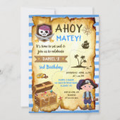 Blue Ahoy Treasure Map Boys Pirate Birthday Invitation (Front)