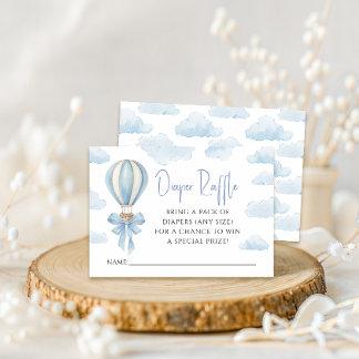 Blue Air Balloon Baby Shower Diaper Raffle Card
