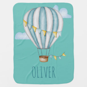 Blue Air Balloon Watercolor Baby Blanket