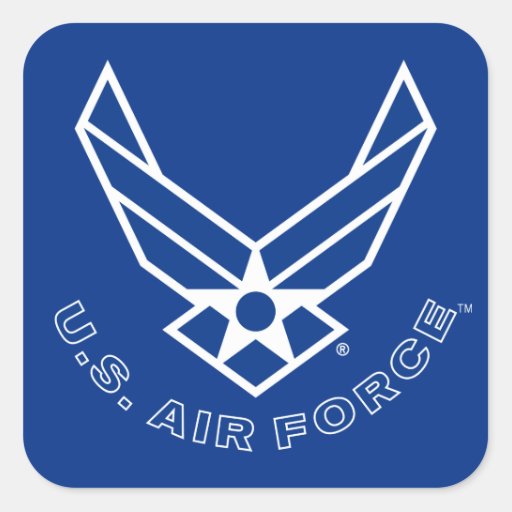 Blue Air Force Logo & Name with Outline Square Sticker | Zazzle