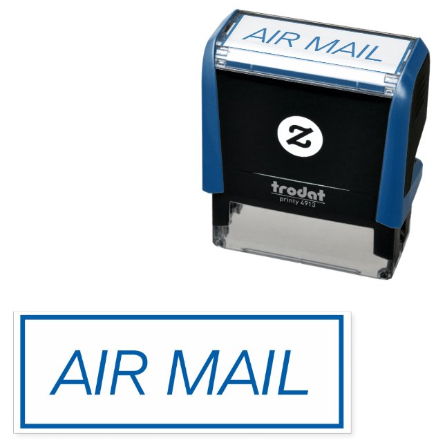Blue Air Mail self-inking stamp for post (In Situ)