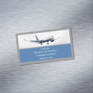 Blue Aircraft Airplane Captain Pilot Plane in Sky Business Card Magnet