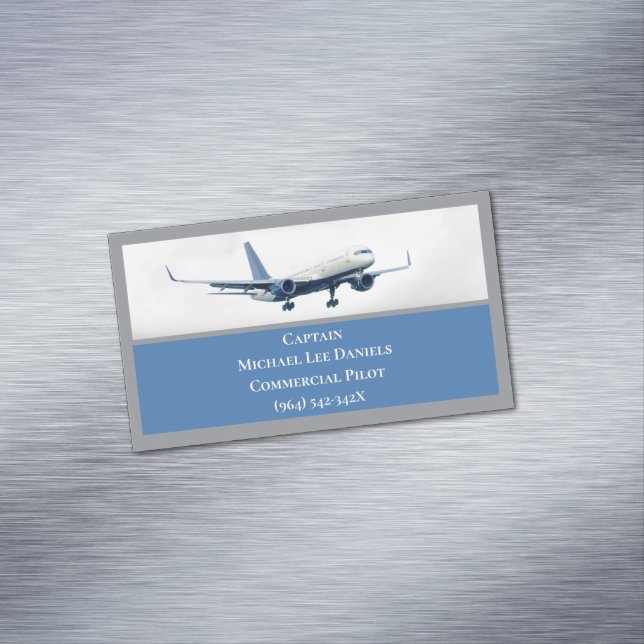 Blue Aircraft Airplane Captain Pilot Plane in Sky Business Card Magnet (In Situ)