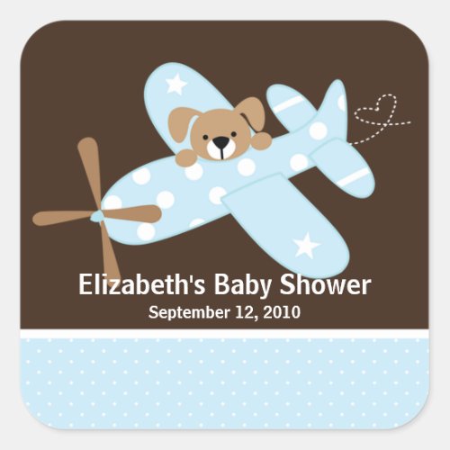 Blue Airplane Baby Shower Square Sticker Square Sticker