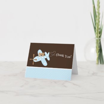 Blue Airplane Baby Shower Thank You Note Card by celebrateitinvites at Zazzle