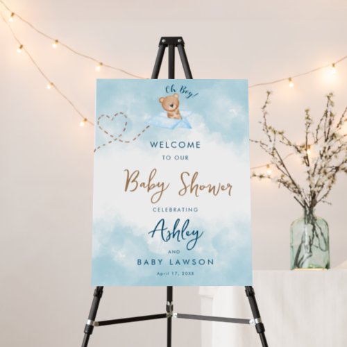 Blue Airplane Bear Baby Shower Foam Board