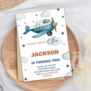 Blue Airplane Birthday Invitations