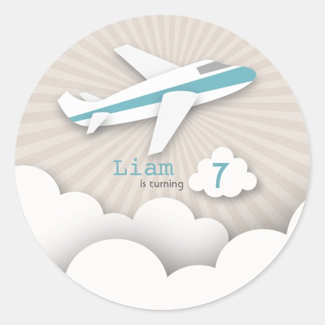 Blue Airplane Birthday Party Sticker (Front)