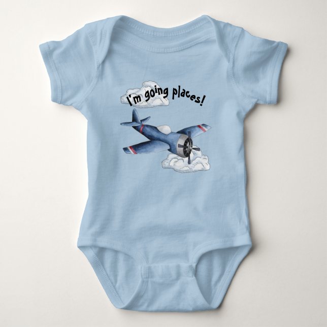 Blue Airplane Boy Baby Bodysuit (Front)
