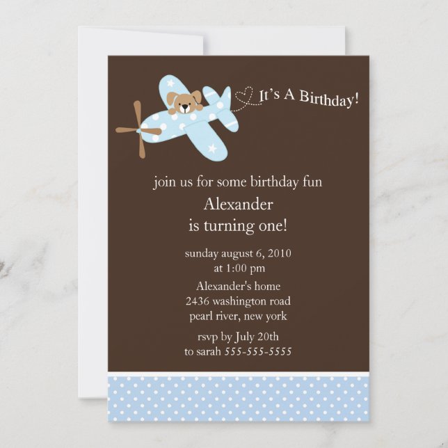 Blue Airplane Boy's Birthday Invitation (Front)