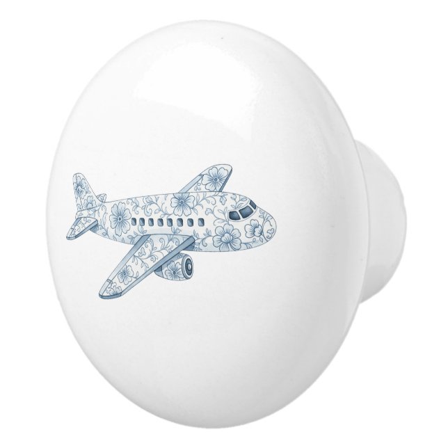 Blue Airplane Chinoiserie Ceramic Knob (Right)