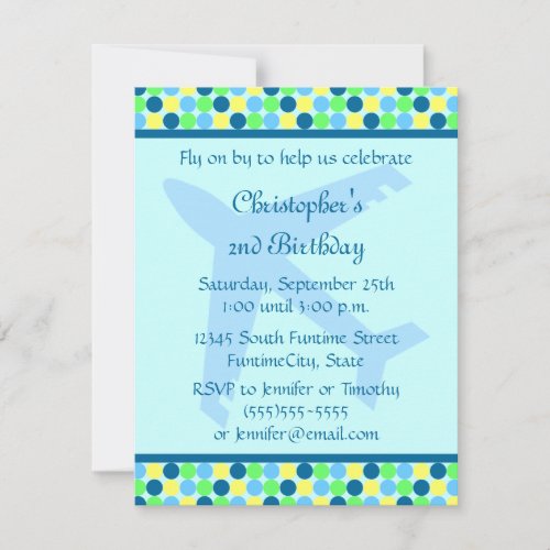 Blue Airplane dots boys Birthday Party Invitation