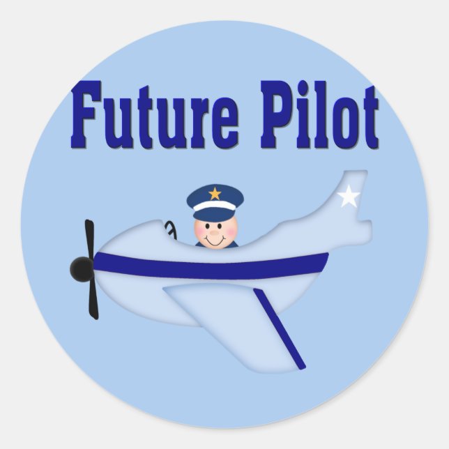 Blue Airplane Future Pilot Classic Round Sticker (Front)