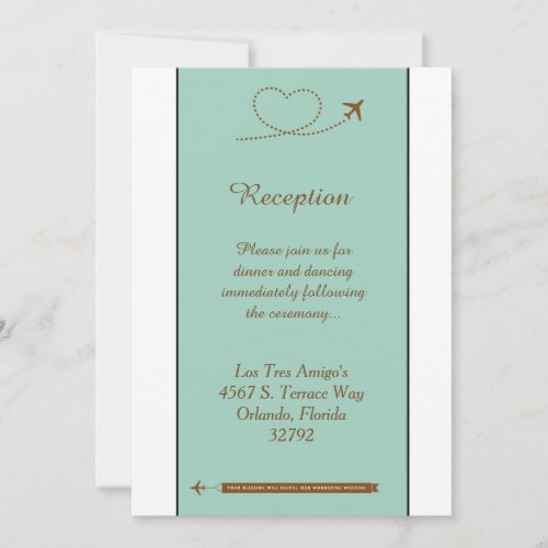 Blue Airplane Heart 35x7 Wedding Reception Card