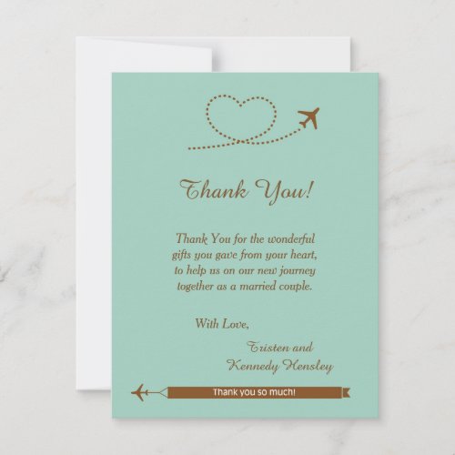 Blue Airplane Heart 4x5 Wedding Thank You Card