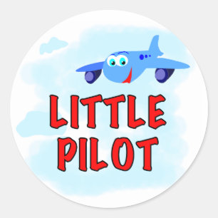 Blue Airplane Little Pilot Classic Round Sticker