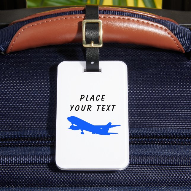 Blue Airplane Luggage Tag with information (Front Insitu 2)