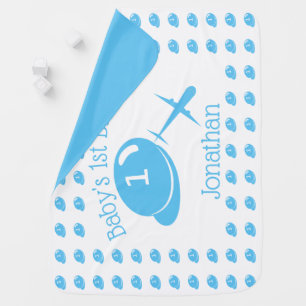 Blue Airplane Personalized Baby's 1st Blanket