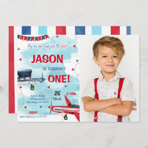 Blue Airplane Photo Invitation