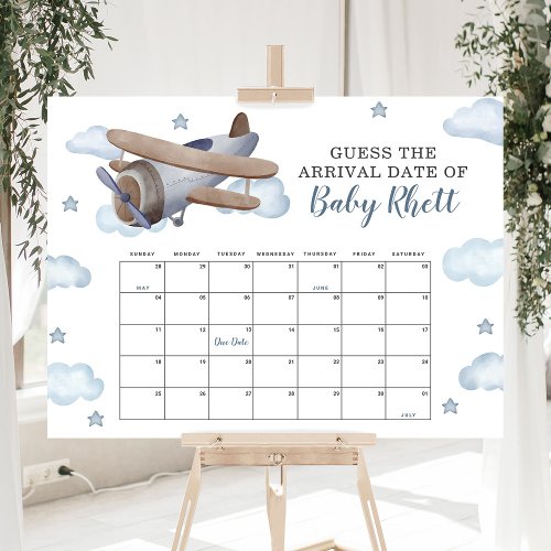 Blue Airplane Shower Guess Baby Due Date Calendar Foam Board