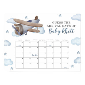 Blue Airplane Shower Guess Baby Due Date Calendar Poster