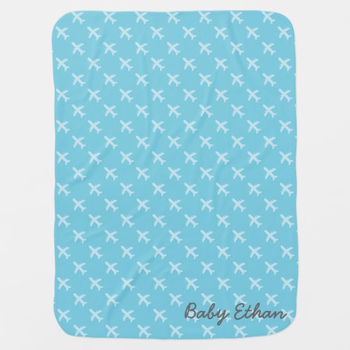 Blue Airplane Silhouette Pattern For Baby Boys Receiving Blanket