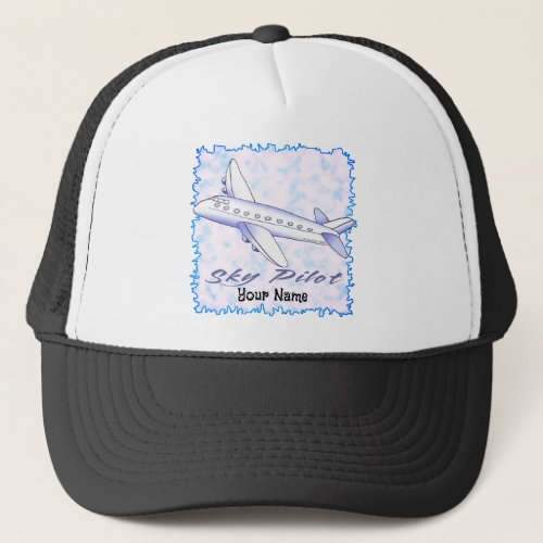 Blue Airplane Sky Pilot custom name Hat