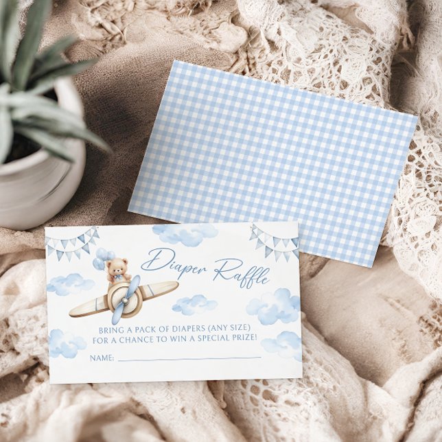 Blue Airplane Teddy Bear Baby Shower Diaper Raffle Enclosure Card (Creator Uploaded)