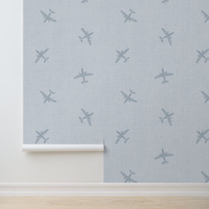 Blue Airplane Travel Baby Nursery Wallpaper