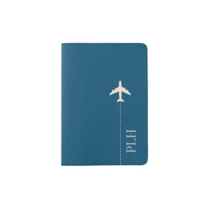 Blue Airplane Travel Passport Holder