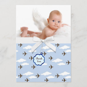 Blue Airplanes Baby Boy Photo Thank You Cards