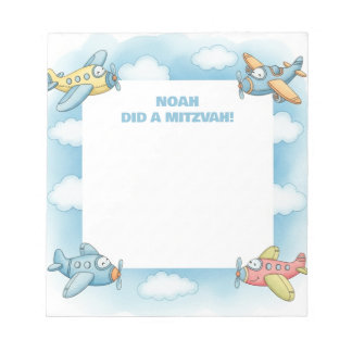 Blue Airplanes Personalized Mitzvah Notepad