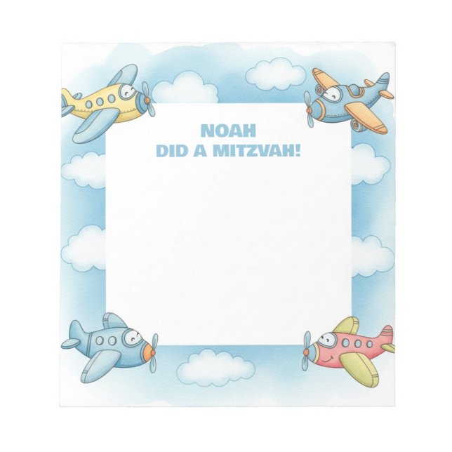 Blue Airplanes Personalized Mitzvah  Notepad (Front)