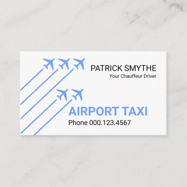 Blue Airplanes Taking Off Runway Business Card (Front)