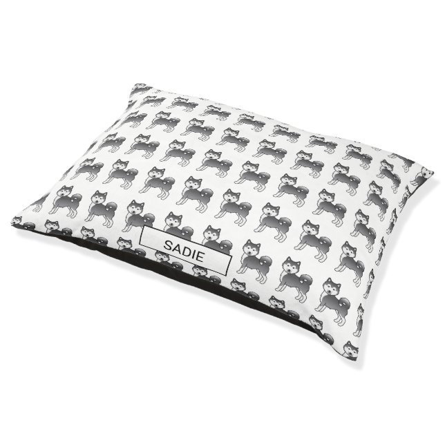 Blue Alaskan Malamute Cartoon Dog Pattern & Name Pet Bed (Angled)