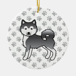 Blue Alaskan Malamute Cute Cartoon Dog Ceramic Ornament